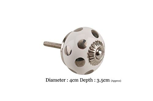 White Ceramic Door Knobs Handle Cabinet Cupboard Drawer Pull (White with Silver Polka Dots)