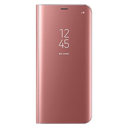 EMSMIL Mirror Translucent Smart Clear View Flip Folio Hard Back Anti-Scratch Standing Case Cover with Auto ON/OFF Function for Samsung Galaxy S8 Rose Gold