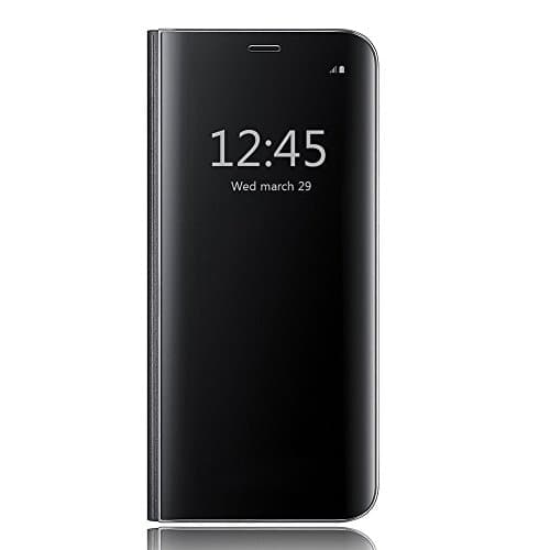 Clear Standing Flip Case Cover with Auto ON/OFF Function Slim Fit Translucent Mirror Smart Cover for Samsung Galaxy S8 Plus, HiChili Luxury [Metal Electroplating Technology] Mirror Touch Flip Folio Case Cover For Samsung Galaxy S8 Plus Plating Ultra Slim Fit Book Style Practical Full-body Protective Anti-Scratch Case, Black