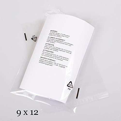 9 X 12'' TRANSPARENT PACKAGING BAG Suffocation Warning Labels self-adhesive strip, once peeled &amp; sealed (500)