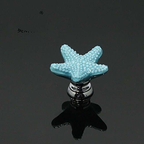 Drawer Cabinet Knobs Starfish Countryside Ceramic Cupboard Door Pull Handle Dresser Knob (6pcs, Blue)
