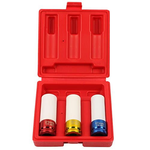 Qbace 3pc 1/2 Inch Drive Thin Wall Deep Locking Wheel Nuts Socket Set