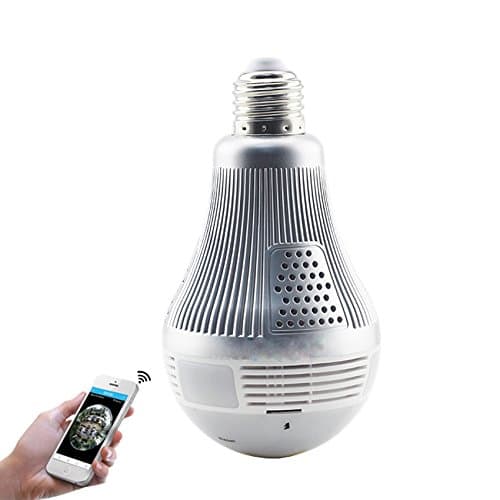 IP Camera, Wireless Security Panoramic Camera 3MP VR 1080P HD Bulb Light Wireless IP Camera Mini Lamp Infrared Cam Wi-FI FishEye Surveillance 360 degree CCTV Home Security Monitor,Two-Way Audio