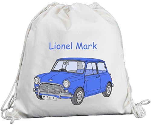 Personalised - Blue Mini Car Design - Canvas Drawstring Rucksack/Backpack