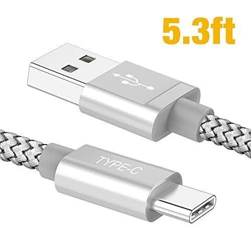 USB C Cable, Hiwing USB Type C Cable Nylon Braided Fast Charger for Galaxy S8, S8 Plus,LG V30 V20 G6 G5,Google Pixel,Macbook12",Nexus 6P 5X,Nintendo Switch,Samsung Galaxy Note8 Charging Cable(Silver)