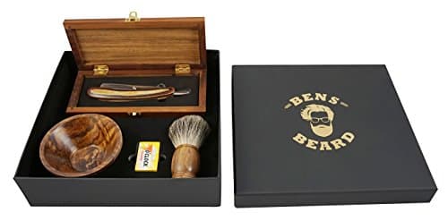 Shaving set with replaceable blades for men - shaving brush made of badger hair, traditional razor in wooden box and shaving bowl in gift set. Barbers set for wet shave of beard and head.
