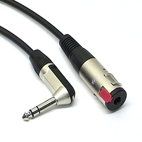 2m TRS 1/4" Jack Socket to Right Angled Plug, Extension Cable, Black