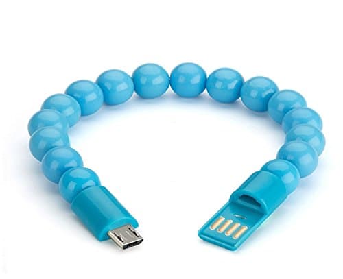 Bead Bracelet Charging Cable Data Cable with Micro USB Port suitable for Android Galaxy S7, S7 Edge, HTC, Nokia, Huawei, Sony, etc off-white light blue