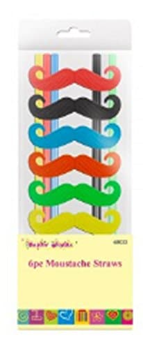Novelty Moustache Straws Assorted (6pc)