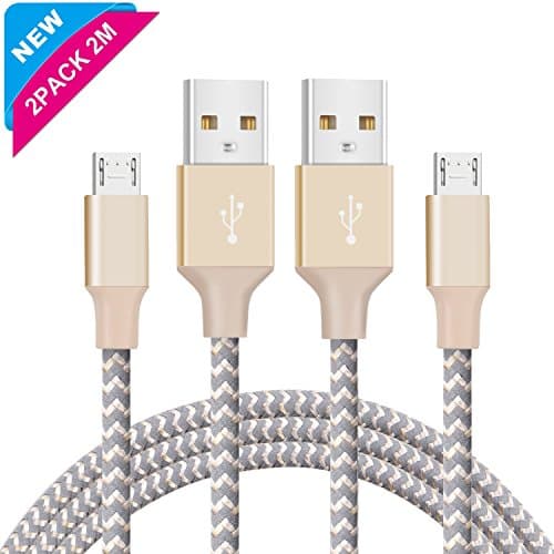 Android Charging Cable, [2 Pack 2m] Ulinek Micro USB Charger Cable Nylon Braided Charging Wire Cord for Android Devices, Samsung Galaxy Sony TCL Huawei Nexus Motorola and More (Champagne)