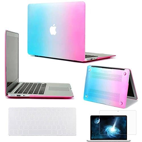 iNeway Matte Surface Crystal Rubberized Hard Shell Case cover protector for Apple Macbook Air 11" (A1370 and A1465)& Keyboard Cover(fit for EU model) & HD Screen protector,11.6" Air,EU set-NC-Rainbow