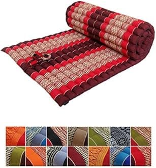 Traditional Thai Kapok Roll-Up Meditation Mattress for Yoga Massage or Relaxation (Red, Maroon)