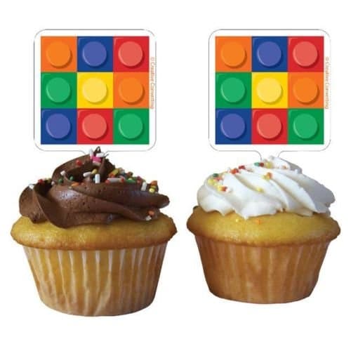 Creative Converting Block Party Plastic Cupcake Topper Decorations (12 Pack)