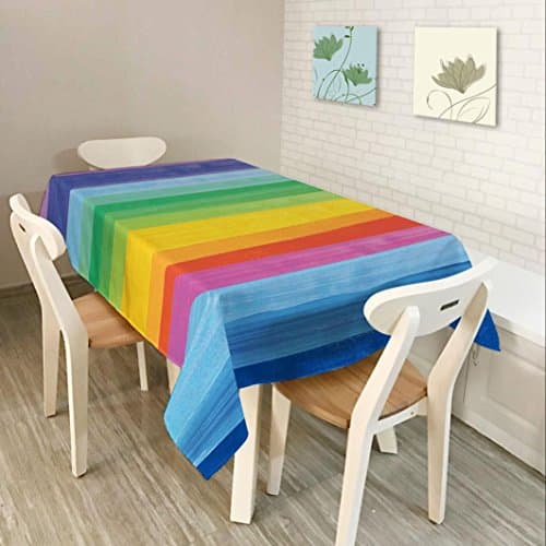 Hahuha Tablecloth Home Decor Rectangular Rainbow Stripe Multi color Polyester Table Cover Cloth (150*210cm, Multicolor)
