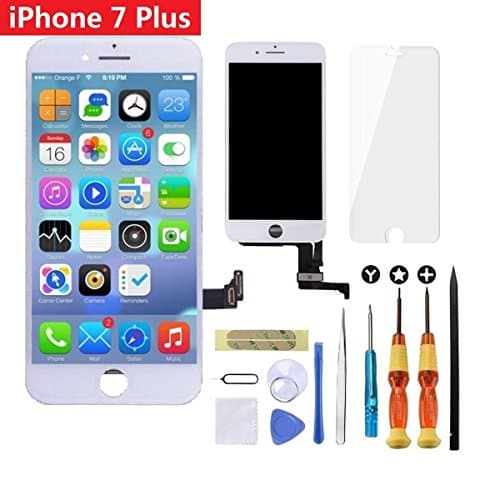 GULEEK LCD Touch Screen Digitizer Frame Assembly Full Set Screen Replacement with Tools + Tempered Glass Screen Protector for iPhone 7 Plus (5.5 inch) White