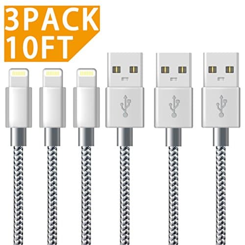 iPhone Charger Cable Lightning Cable Marktol (10FT-3Pack,Grey) Fast Sync Charger USB Cable Nylon Braided Cord for iPhone 8/X 7/7 Plus/6/6s/6 Plus/6s Plus,5c/5s/5/SE,iPad Pro/Air/mini,iPod and more