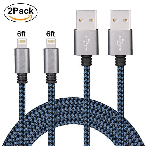 Iphone Cable 2m, Lightning Cable 2Pack 2metre/6ft Duractron Braided Iphone Charger Cable Compatible iPhone, iPad, Air, iPod Nano/Touch(Blackblue)