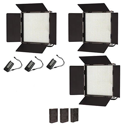ILED 1024A Daylight LED Studio Panel 3-Light Kit with LCD Touch Screen and V-Mount Plate + Wireless Remote Controller + Battery Converter Adapter + Softbox