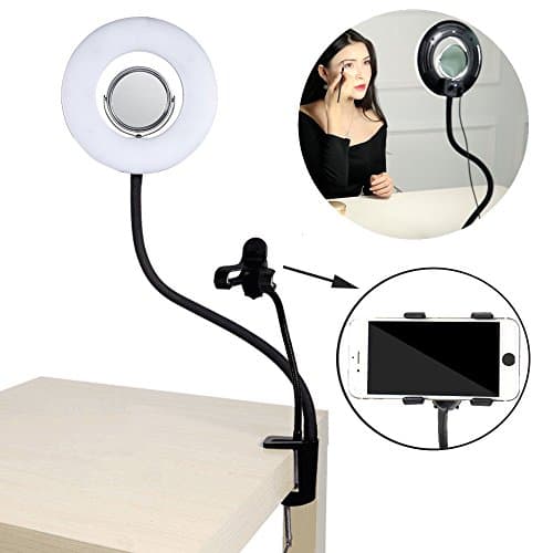 Abeststudio Photo Studio 120 LED 24W 8" Stepless Adjustable Ring Light Camera Photo/Video Selfie Ring Light with Cell Phone Holder Stand for Live Stream and Makeup With Flexible Long Arms for iPhone, Android Phone Desk Lamp