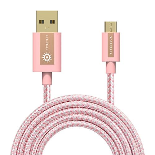 STYLETECKMicro USB Cable, Android Charger Cable, Fast Charging Cable Nylon Braided Micro USB Charger cable Compatible with Galaxy S7 Edge S6 J7J6 A6 A10, Kindle, Xbox, PS4, Tablet (Rose Gold, 1 m)
