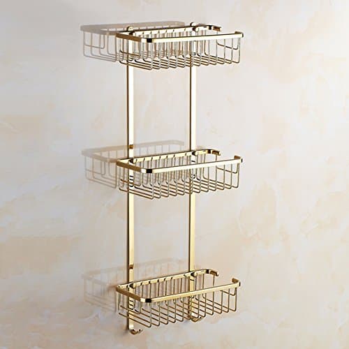 Copper and gold-mounted baskets/Rectangular basket/Bathroom double racks/European-style bathroom corner rack-C