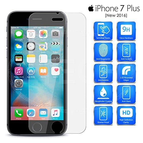 iPhone 7 Plus Tempered Glass Screen Protector - Increased Hardness High Definition Bubble Free Anti-Scratch