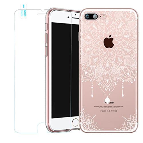 iPhone 5s Case with Screen Protector, Bestsky iPhone 5s Case Mandala Transparent Clear TPU Silicone Gel White Henna Floral Designer Slim Bumper Cover Phone Skin for Apple iPhone SE/5/5s