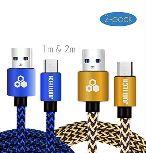 Micro USB Cable [Ultra Durable] JUMTECH 2-Pack 1m &amp; 2m Nylon Braided Android usb Charger pack for Smartphones like Samsung s7, s6 edge PS4 Controller, Galaxy, Nexus, LG, Sony, Xiaomi, HTC, Motorola, Kindle, NOT iPhone or Apple - [Upgraded Version]