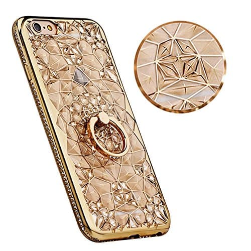 iPhone 7 plus case,3D Crystal Flower Stand Ring Soft Protective Case Sturdy Rubber TPU Luxury Diamond Shockproof Back Cover for iPhone 7plus with Holder Kickstand (Gold)