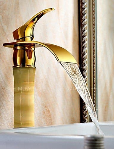 CU@EY Waterfall Stone Jade Solid Brass Copper Gold Single Handle Heightening Bathroom Basin Faucet