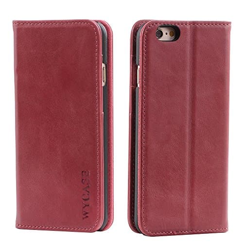 WYCASE® iPhone 6s plus case,iPhone 6 plus case,Genuine Leather Case,Handmade Wallet Case,Flip Folio Book Cover with Stand Function,Card Slots,Magnetic Closure Rose