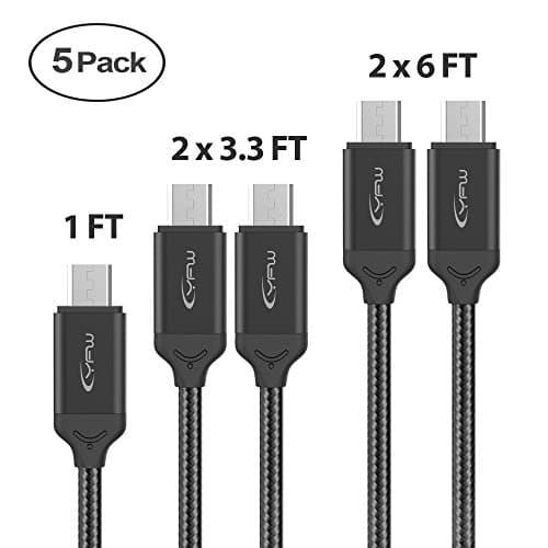 YFW Micro USB Cable Android 5-Pack (6ft 3ft 1ft) Family Android Charger Nylon Braided USB to Micro USB Cable Fast Charger Charging Cord for Samsung Galaxy S7 S6 S5 Note,LG,HTT,Nexus,Kindle (Black)