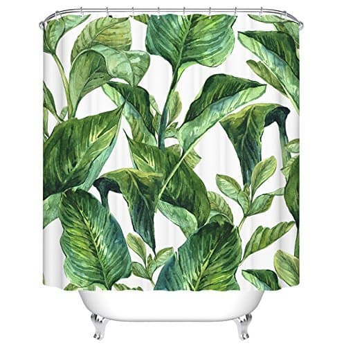 Ormis Green Leaves Pattern Shower Curtain Mildew Resistant Waterproof Polyester Fabric Bathroom Shower Curtain Set with Hooks , 72 inche X 72 inche