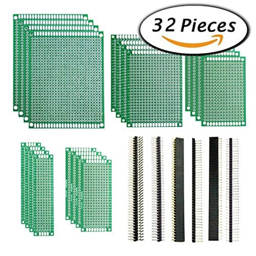 Prototype PCB Board, Aimotec 5 Sizes 20 Pcs Double-Sided PCB Board Prototype Kit with 12 Pcs Header Connector for DIY