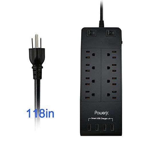 Surge Protector Power Strip Socket 8 Outlets with 4 USB Smart Charging Port and 7.1-Foot Long Power Cord -Powerjc