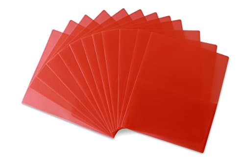 STEMSFX Clear Lightweight Plastic 2 Pocket Folder - 12 pack Red - For Letter Size Papers, Includes Business Card Slot