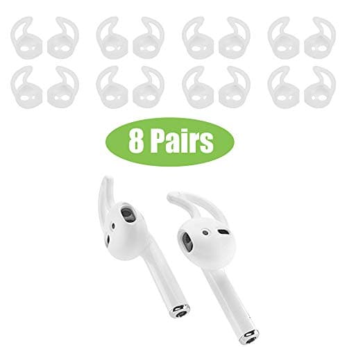 Beam Electronics Ear Hooks Covers Accessories Tips Compatible in Apple AirPods EarPods Headphones/Earphones/Earbuds [Secure Fit, Anti-Slip Guaranteed] [Built Adventure] (8 Pairs) (Clear)