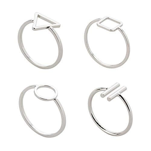 Velsinity 4 PCS Joint Knuckle Ring Set Geometric Triangle Square Circle Open Ring for Women Girls