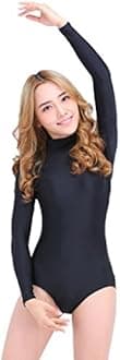 speeriseWomen Turtleneck Long Sleeve Bodysuit, Adult Stretchy Leotards Tops with Zipper Closure Soft Jumpsuit for Gymnastics