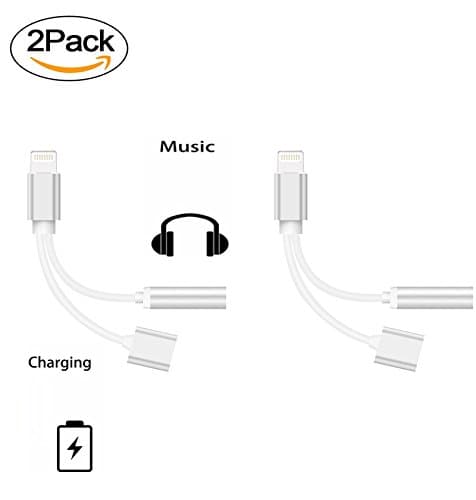 2Pack 2in1 iPhone 7 Adapter / Lightning Adapter, for iphone 7 / 7 plus [iOS 10.3 and above Compatible] Lightning to 3.5mm Headphone Jack Audio &amp; Charger [ Music Control]