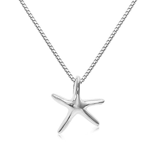 Sterling Silver Solid 3-D Small Size Starfish Charm And Necklace. (16" Inches)