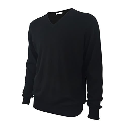 Mens Basic Long Sleeve V Neck Wool Knitted Pullover Sweater Black L