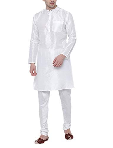 Svanik White Blended Solid Kurta Pyjama Set