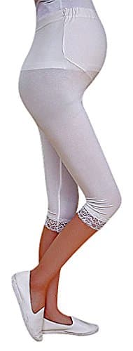 Hibukk, Women's Confy Basic Solid High Elastic Waist Lace Work Short Leggings, White 8 ,Manufacturer(XL)