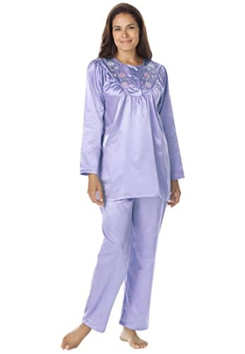 Only Necessities Plus Size Brushed Back Satin 2Pc Pajama Set (Lavender,M)