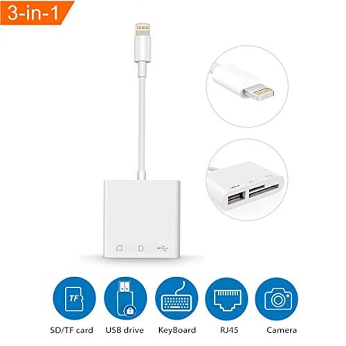 WamGra Lightning to USB 3 Camera Adapter,SD Card Reader,Micro SD USB Memory Card Reader Adapter,Trail Game Camera Card Viewer Reader for iPhone iPad iPod,No App Required