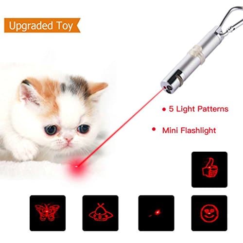 Cat Catch LED Light 5 in 1 Multiple Funny Patterns Pussies Chase Toy Stick Interactive LED Toy Training Funny Kitten Toy Mini Flashlight Great Tool for Teasing Cat(White)