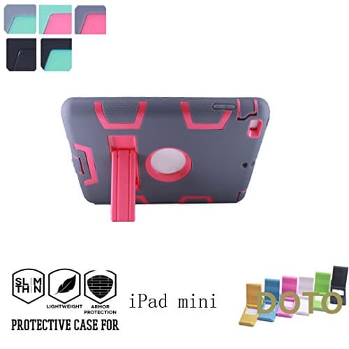 iPad mini Case, iPad mini 2 Case, iPad mini 3 Case[Fashion Series]Anti-Scratch Shock-Absorption Drop Resistant Dual Layer Hybrid Armor Defender Case Cover with Kickstand for iPad Mini 1,2,3 (Gray/Red)
