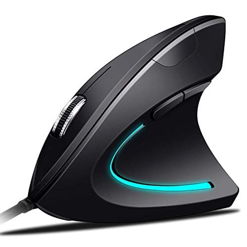 Ergonomic Optical Mouse USB High Precision Optical Wired Vertical Mouse, 4 Adjustable DPI with Color Breathing Light Mouse 5 Buttons for PC/Laptop/Mac