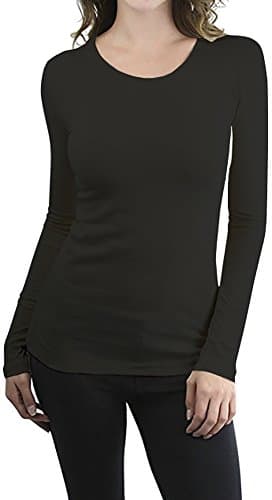 COTTON PICKING GIRLS Women's Basic Solid Color Tee Breathable Soft Long Sleeve Cotton T-shirt (M, Black/O-NECK)